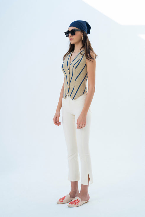 V NECK GOLD BUTTON DETAILS CROP VEST - Barrus London